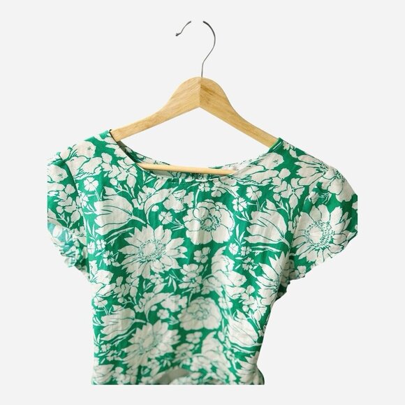 Amour Vert Women’s Shea Ramie Bloomsbury Size Large Green Floral Spring Top NWT - Picture 3 of 7